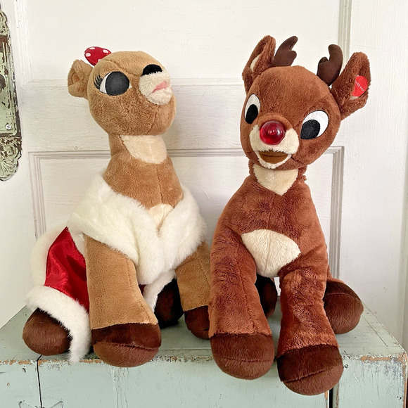 Build A Bear RUDOLPH & CLARICE REINDEER Plush Light Up Nose Works 15" - Picture 6 of 10